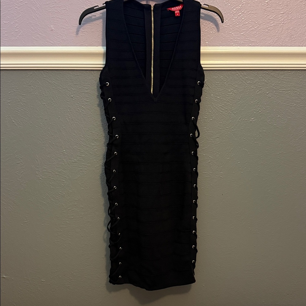 Guess Black Backless Dress with Lace-Up Sides